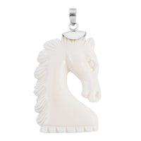 Bali Goddess Carved Bone Horse Pendant in Sterling Silver