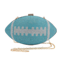 Blue Crystal Rugby Ball Shape Clutch Bag (9.5"x5.5") with Chain 47"