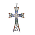 Simulated Multi Color Diamond Cross Pendant in Silvertone 4.25 ctw - Sticky add to cart bar