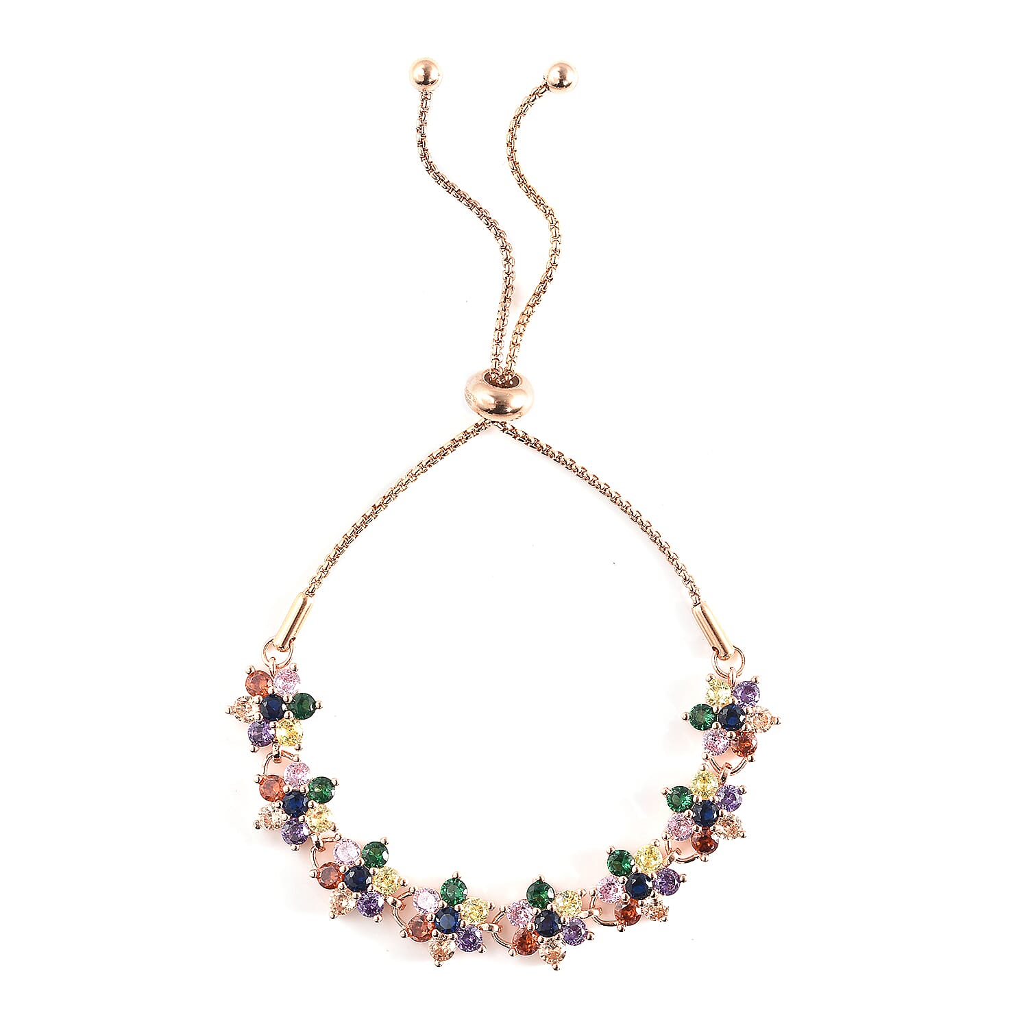 Simulated Multi Color Diamond 7.85 ctw Bolo Bracelet in Rosetone