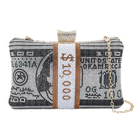 Black Crystal Dollar Shape Clutch Bag (8"x2"x4.75") with Chain 47"