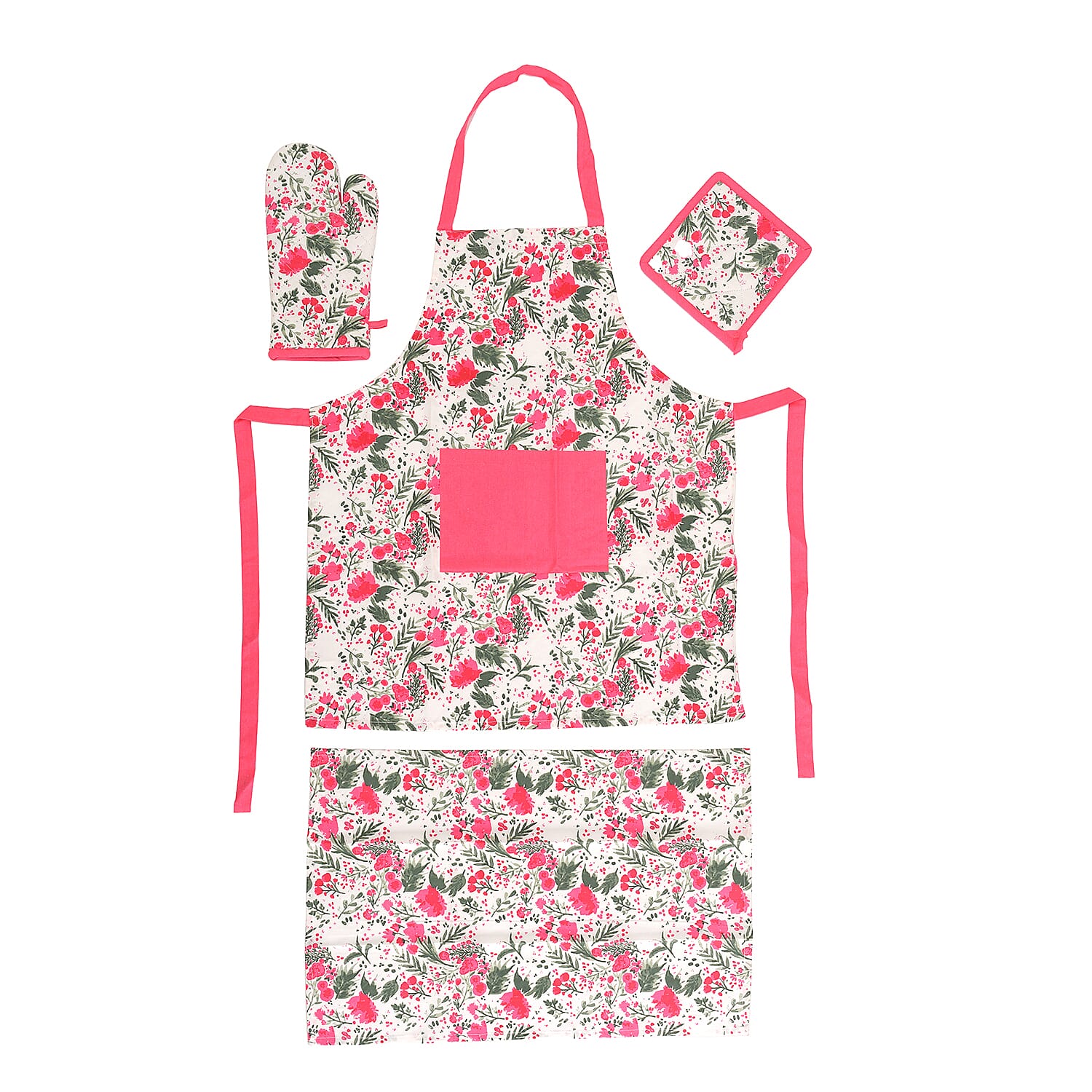 Set of 4 Orange & Green Apron, Glove, Pot Holder & Kitchen Towel (16"x23.5")