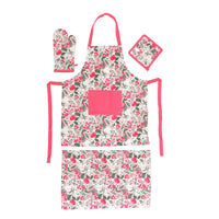 Set of 4 Orange & Green Apron, Glove, Pot Holder & Kitchen Towel (16"x23.5")