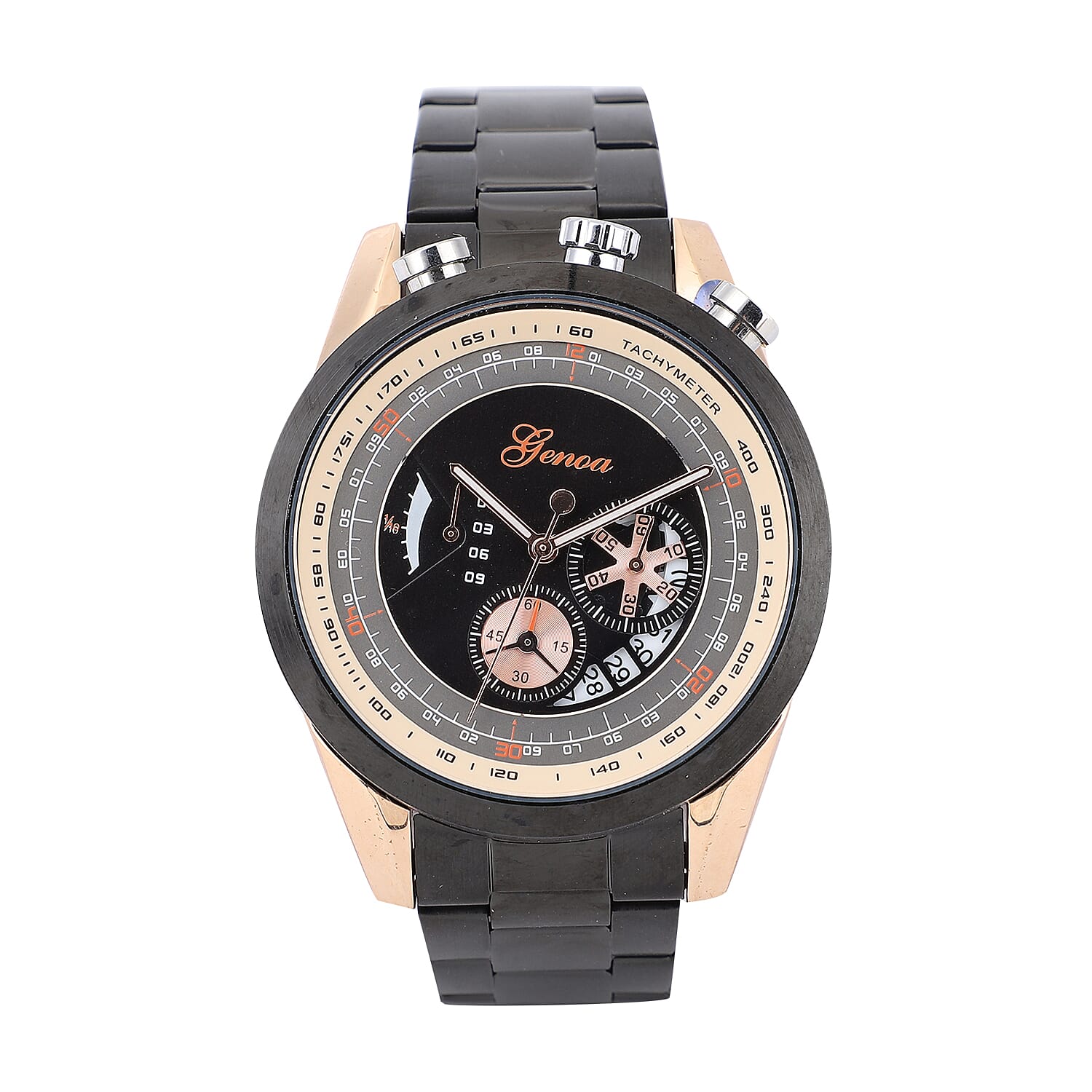 GENOA Multi-function Quartz Movement Watch in ION Plated Black & Stainless Steel (46mm)