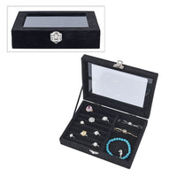 Black Velvet Jewelry Box with Anti Tarnish Lining & Lock (8x6x2) (Rings Hold Up to 28, Brooch, Pendant, Earrings)