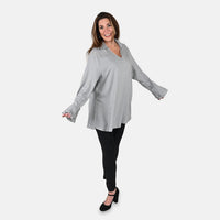 TAMSY White V-Neck Collar Top - L