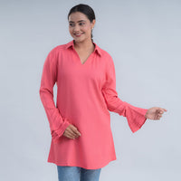TAMSY Yellow V-neck Collar Top - L