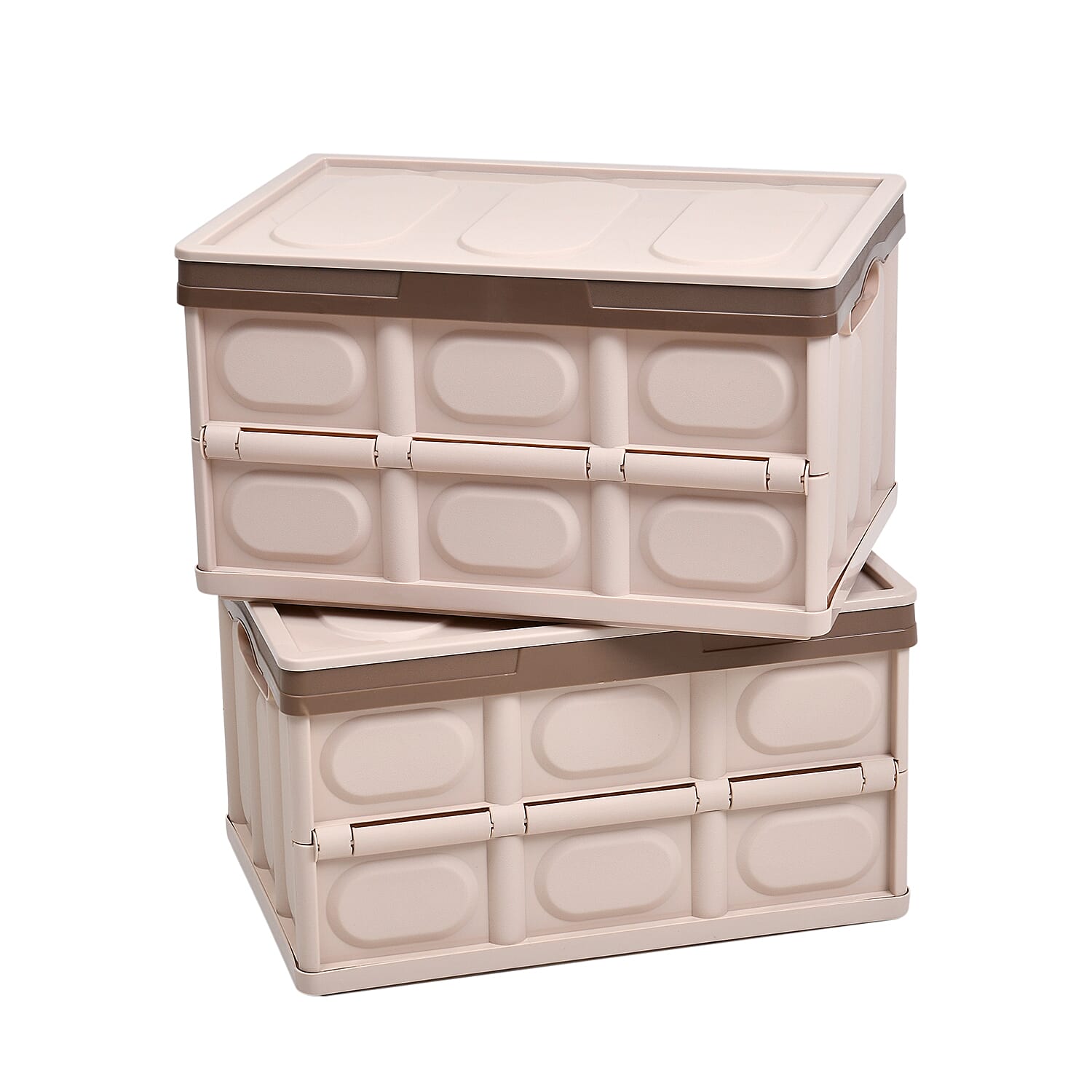 HOMESMART Set of 2 Beige Folding Storage Box- 30L (Open- 15.74"x11.81"x9") (Close- 16.92"x11.81"x2.16")