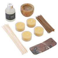 "FRAGRANCE GIFT SET (Reed Diffuser, 4 Tea lights & Incense holder with 20 sticks) Fragrance: Lemon grass"