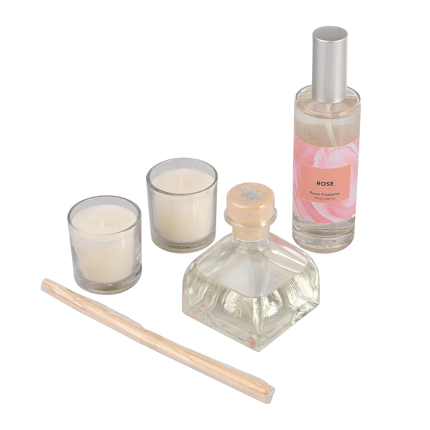 FRAGRANCE GIFT SET (Reed Diffuser, Room Spray & 2 Glass Votive) FRAGRANCE - Rose