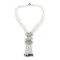 Black and Grey Shell Pearl Seed Beads Tassels Necklace 22 Inches - Sticky add to cart bar