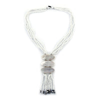 Black and Grey Shell Pearl Seed Beads Tassels Necklace 22 Inches