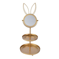 Rabbit Shape 3 layer Jewelry Rack with Mirror (7.8""x7.8""x18.5"") in Goldtone