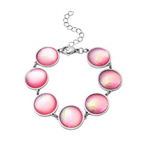 Simulated Pink Magic Color Topaz Seashell Charm Station Bracelet in Stainless Steel (7.25 In)