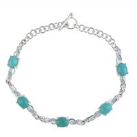 5.55 ctw Turquoise and Austrian Crystal Station Bracelet in Sterling Silver (8.00 In)