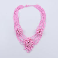 Pink Color  Seed Beads Flower Necklace 20 Inches