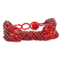 Blue Color Ceramic Seed Beads Patterned Bracelets Multi-Purpose Wrist Keychain