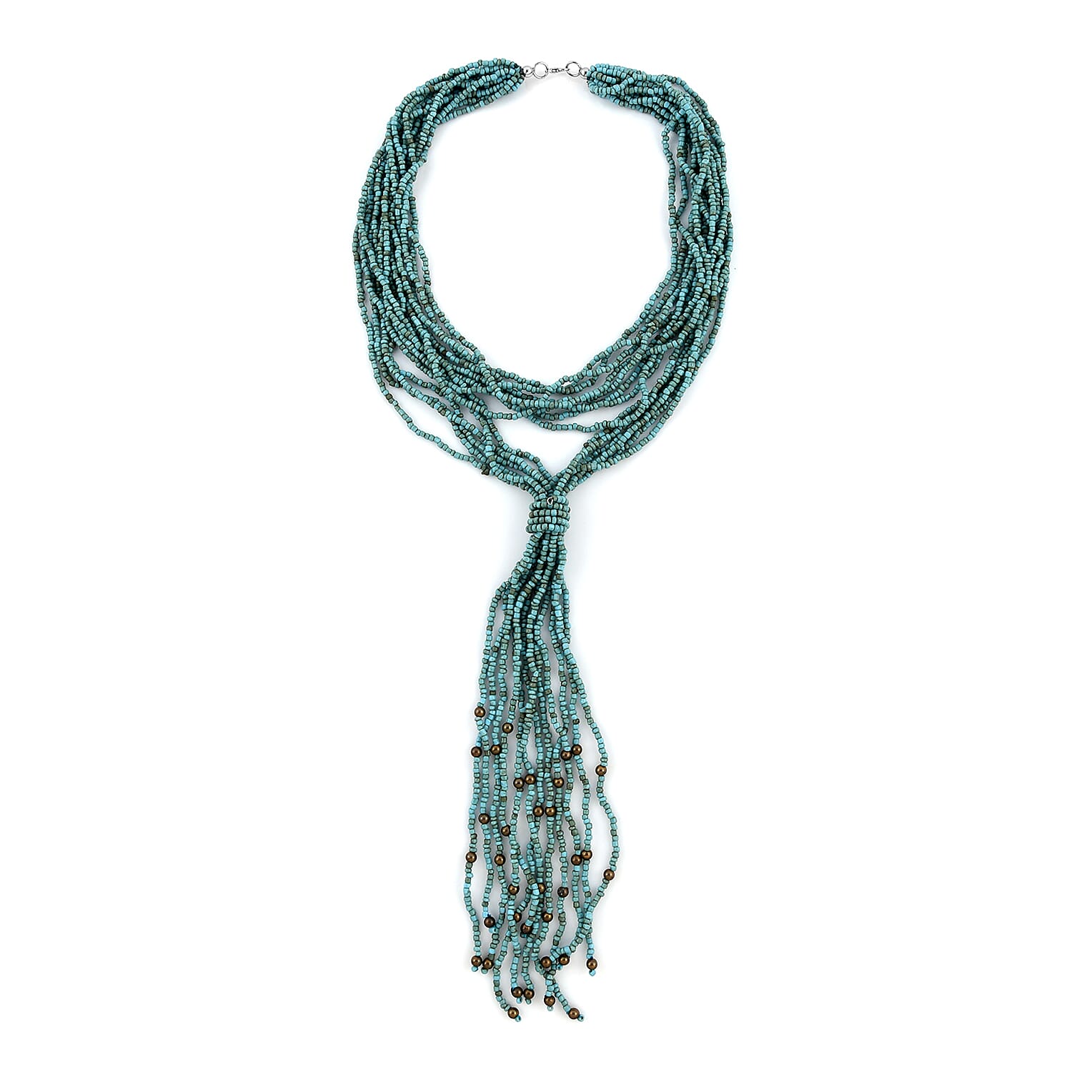 Blue Ceramic Multi Strand Beads Double Wrist Necklace (22 Inches)