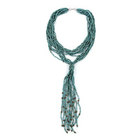Blue Ceramic Multi Strand Beads Double Wrist Necklace (22 Inches)