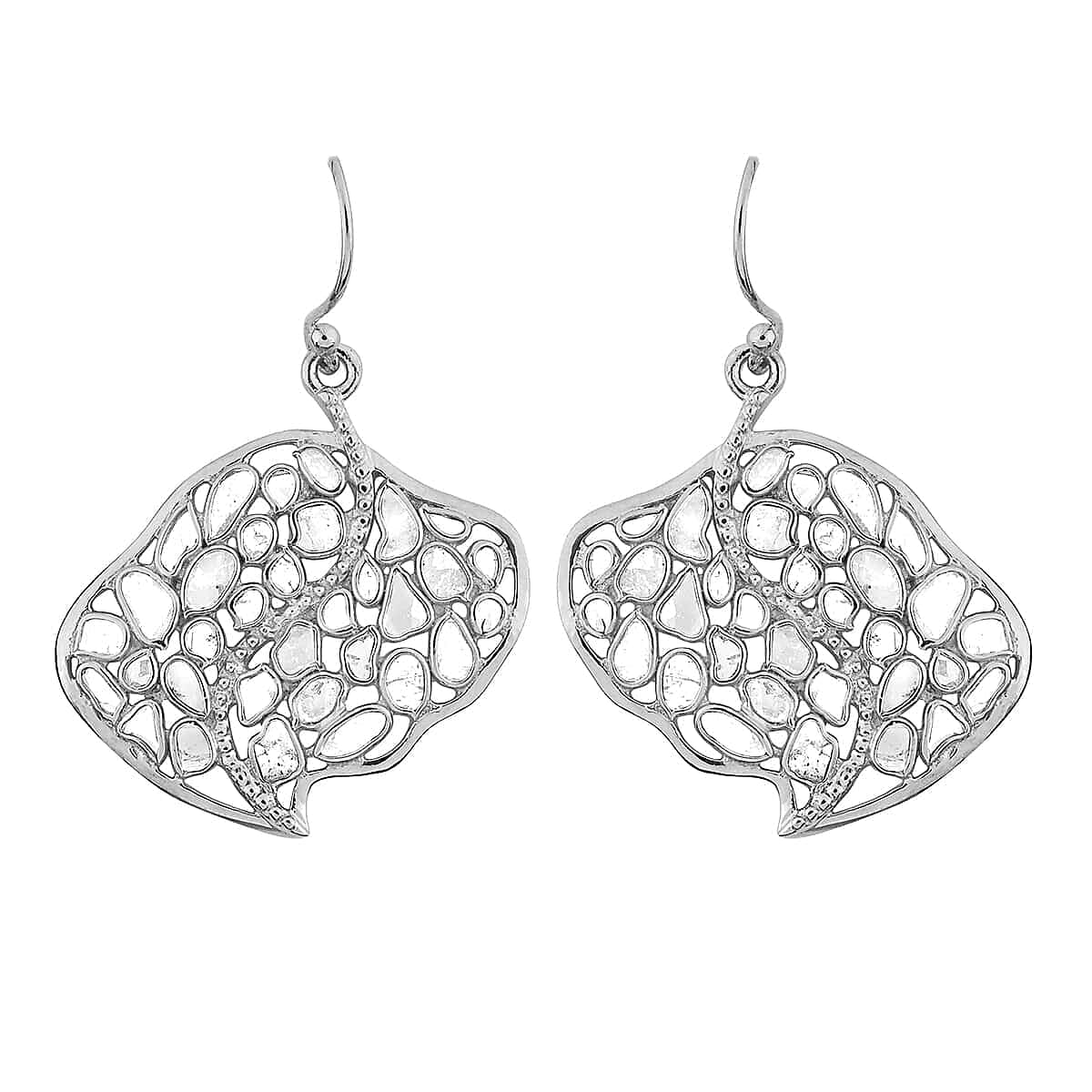Artisan Crafted Polki Diamond Earrings in Platinum Over Sterling Silver 2.50 ctw