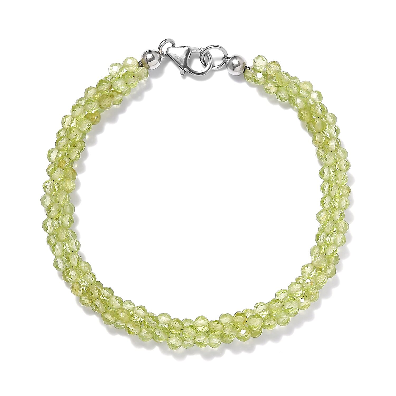 Peridot Beaded Bracelet in Platinum Over Sterling Silver (7.25 In) 40.00 ctw