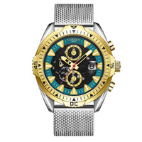 GAMAGES OF LONDON Limited Edition Hand Assembled Vanguard Automatic Movement Mesh Strap Watch in ION Plated Gold and Stainless Steel (45mm)