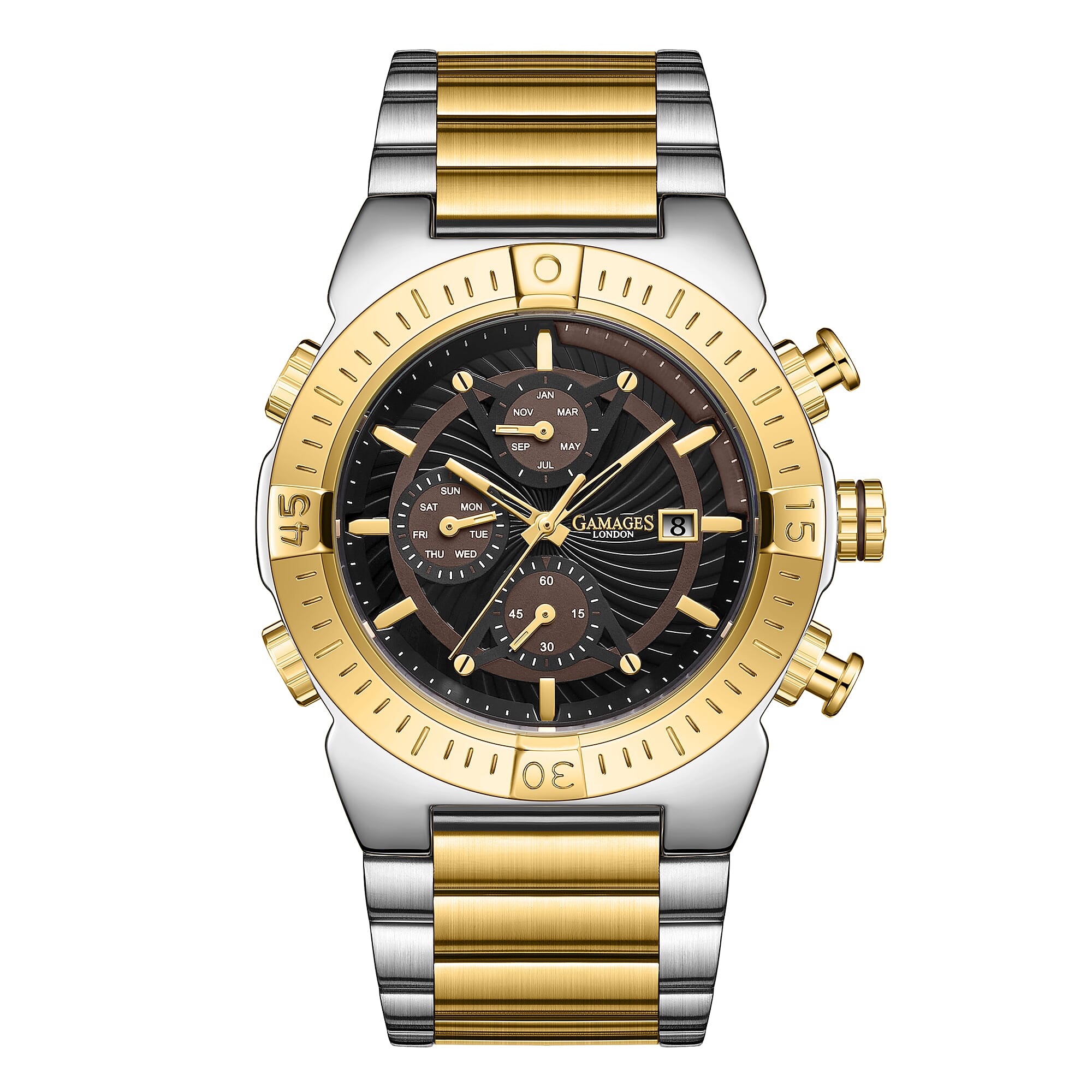 GAMAGES OF LONDON Limited Edition Hand Assembled Sports Pacer Automatic Movement Two-Tone Watch in ION Plated Gold and Stainless Steel (45mm)