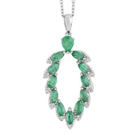 AAA Kagem Zambian Intense Green Emerald and White Zircon Marquise Pendant Necklace 18 Inches in Rhodium Over Sterling Silver 1.80 ctw