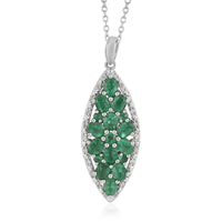AAA Kagem Zambian Intense Green Emerald and White Zircon Floral Pendant Necklace 18 Inches in Rhodium Over Sterling Silver 2.40 ctw