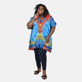 TAMSY Blue kaleidoscope Screen Printed Mid Short Kaftan - One Size Fits Most (36"x41") - Sticky add to cart bar