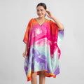 TAMSY Marble Blue Pink Screen Printed Mid Short Kaftan - One Size Fits Most (36"x41") - Sticky add to cart bar