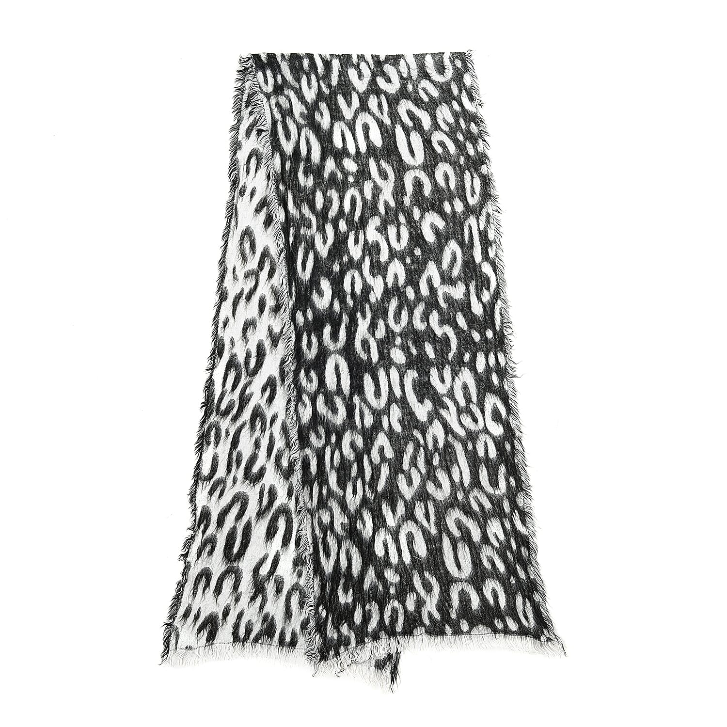 Black and White Leopard Pattern Pashmina Poncho (15.5"x86.5")