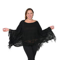 Black Solid Poncho with Bottom Cut Work and Tassels (32"x64") - Sticky add to cart bar