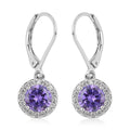 CLOSEOUT DEAL Simulated Amethyst, Simulated Diamond Halo Drop Earrings in Silvertone 0.45 ctw - Sticky add to cart bar
