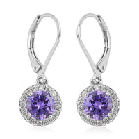 CLOSEOUT DEAL Simulated Amethyst, Simulated Diamond Halo Drop Earrings in Silvertone 0.45 ctw