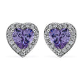 Simulated Amethyst Diamond and Simulated Diamond Heart Halo Earrings in Silvertone 0.50 ctw - Sticky add to cart bar