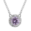 Simulated Dark Color Amethyst, Simulated Diamond Halo Necklace (18 Inches) in Silvertone 0.16 ctw - Sticky add to cart bar