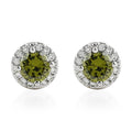 Simulated Peridot, Simulated Diamond Halo Stud Earrings in Silvertone 0.16 ctw - Sticky add to cart bar
