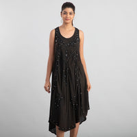 TAMSY Black Women's Umbrella Dress with Sequin Floral Embroidery - One Size Plus