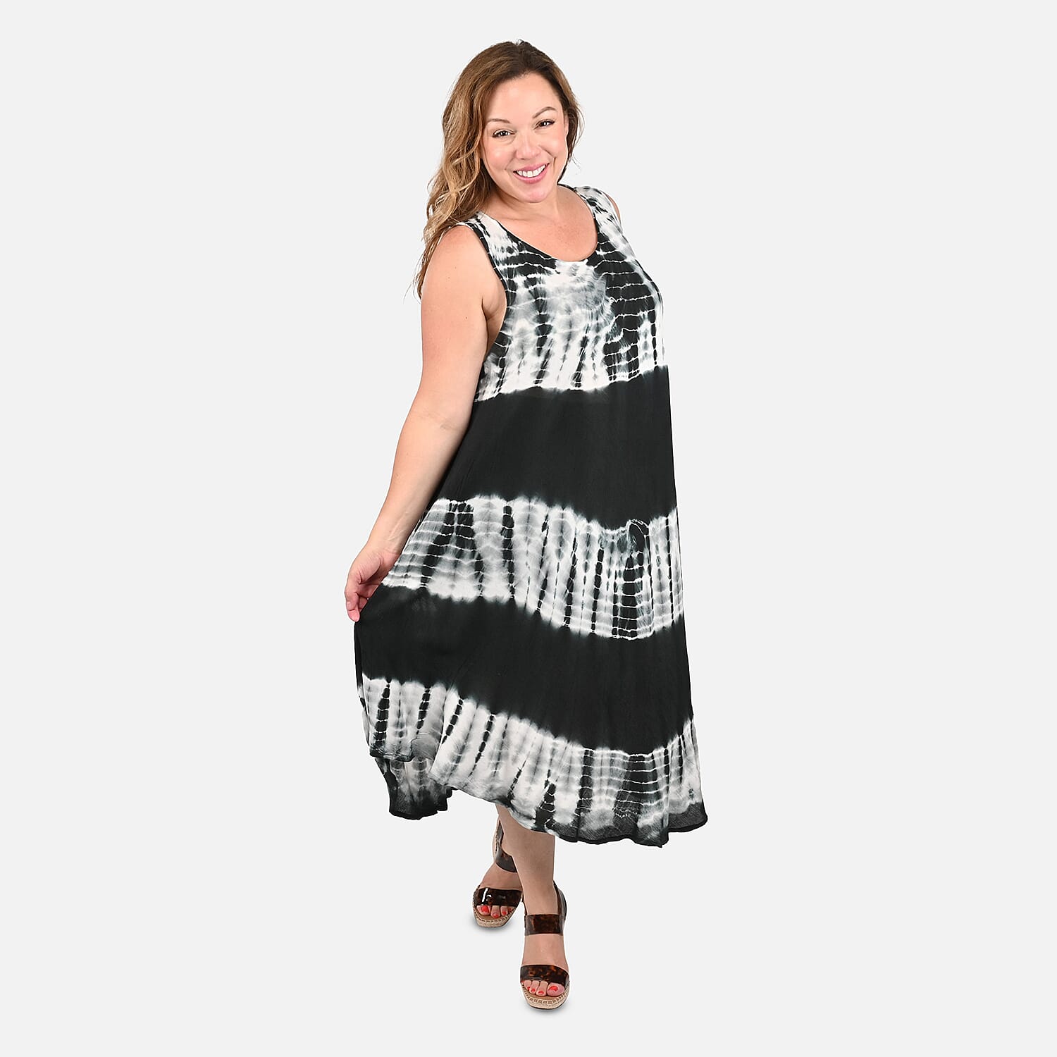 TAMSY Black Tie Dye Print Umbrella Dress - One Size Plus