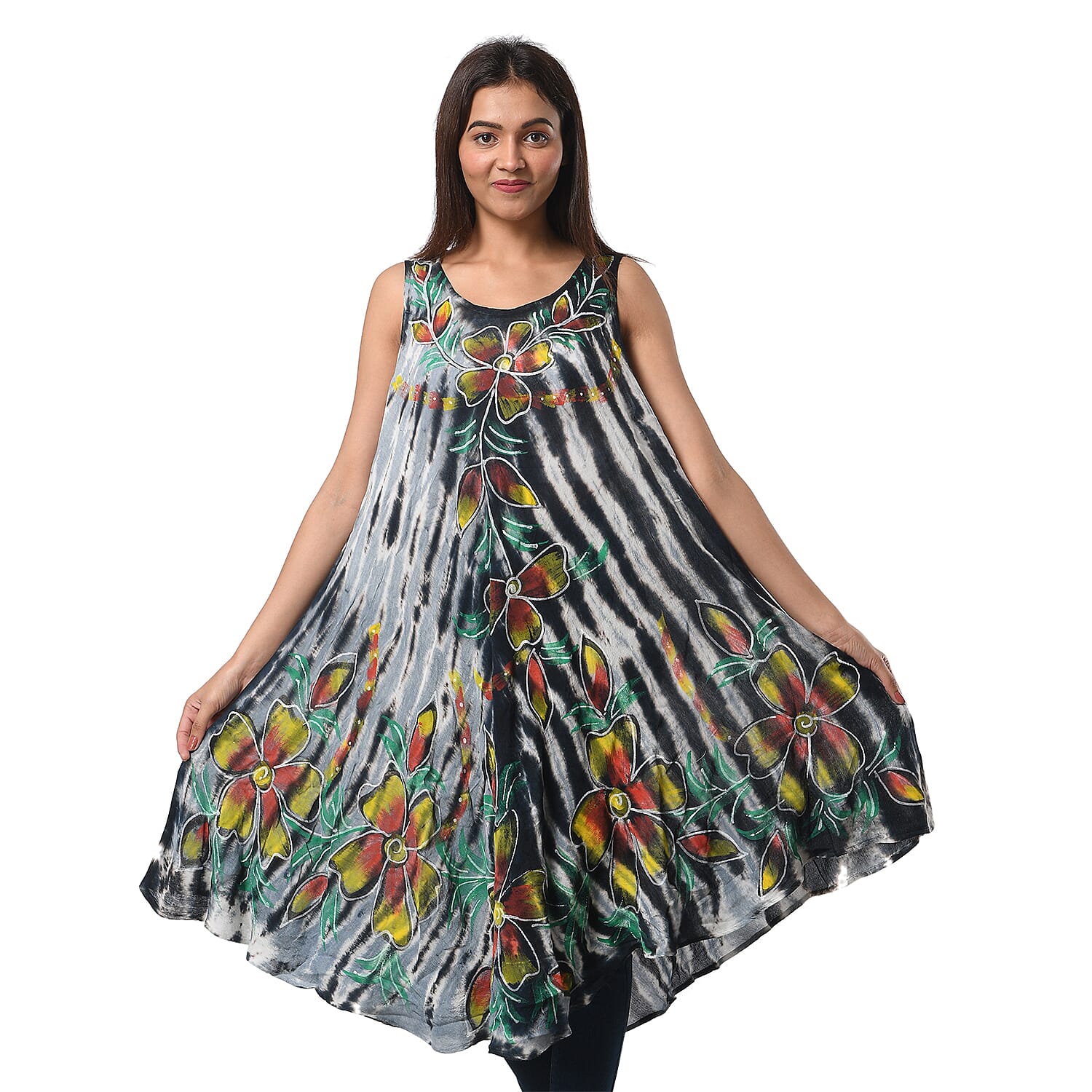 TAMSY Stripe Floral Tie Dye  Umbrella Dress - One Size Fits Most (48""x44"")