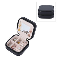 Black Faux Leather Jewelry Box with Zipper and Scratch Protection Interior (3.9x3.9x2) (Hold up to 6 Rings, Earrings0