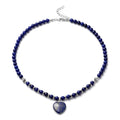 Lapis Lazuli Heart Pendant with Beaded Necklace 18-20 Inches in Silvertone 113.00 ctw - Sticky add to cart bar