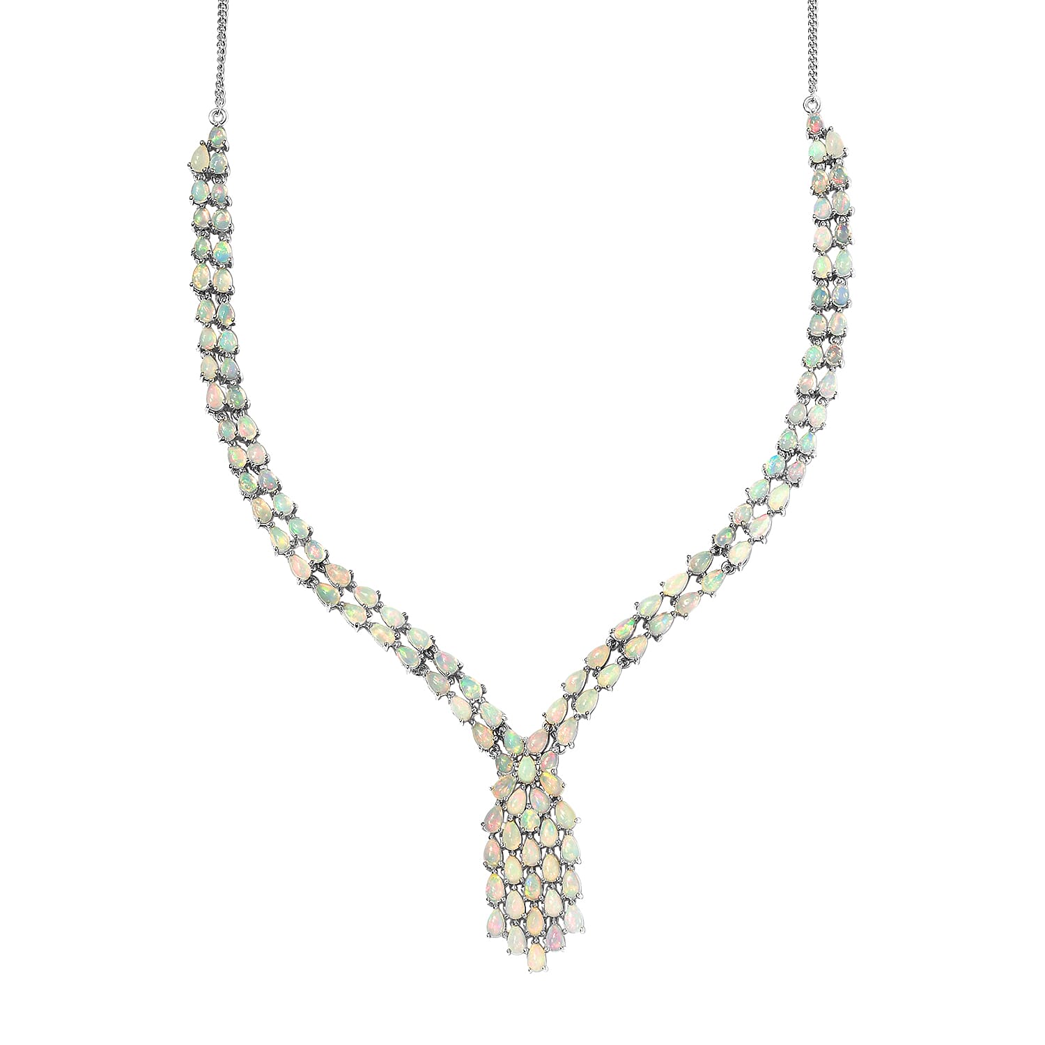 Ethiopian Welo Opal Necklace 18 Inches in Platinum Over Sterling Silver 15.25 ctw
