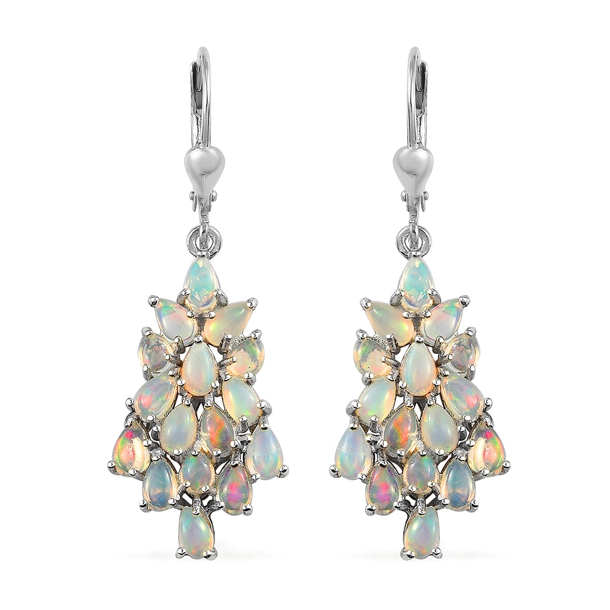 Ethiopian Welo Opal Cluster Earrings in Platinum Over Sterling Silver 4.50 ctw