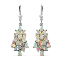 Ethiopian Welo Opal Cluster Earrings in Platinum Over Sterling Silver 4.50 ctw