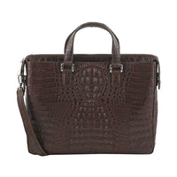 RIVER Brand Closeout, Organic Caiman Crocodile Kango Brown Shoulder Bag (14.56x11.41x2.75)