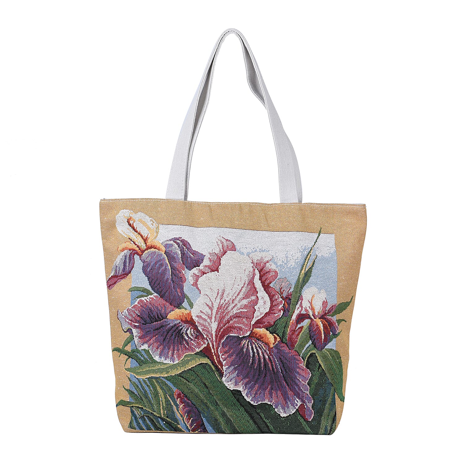 Khaki Flower Jacquard Pattern Tote Bag (18"x5"x12.25")