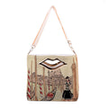 Beige Venice Theme Jacquard Pattern Crossbody Bag (15.35"x3.9"x11.4") with Detachable Shoulder Strap - Sticky add to cart bar