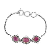 Artisan Crafted Tanzanite Carved and Polki Diamond Bracelet in Sterling Silver (7.25 In) 12.40 ctw